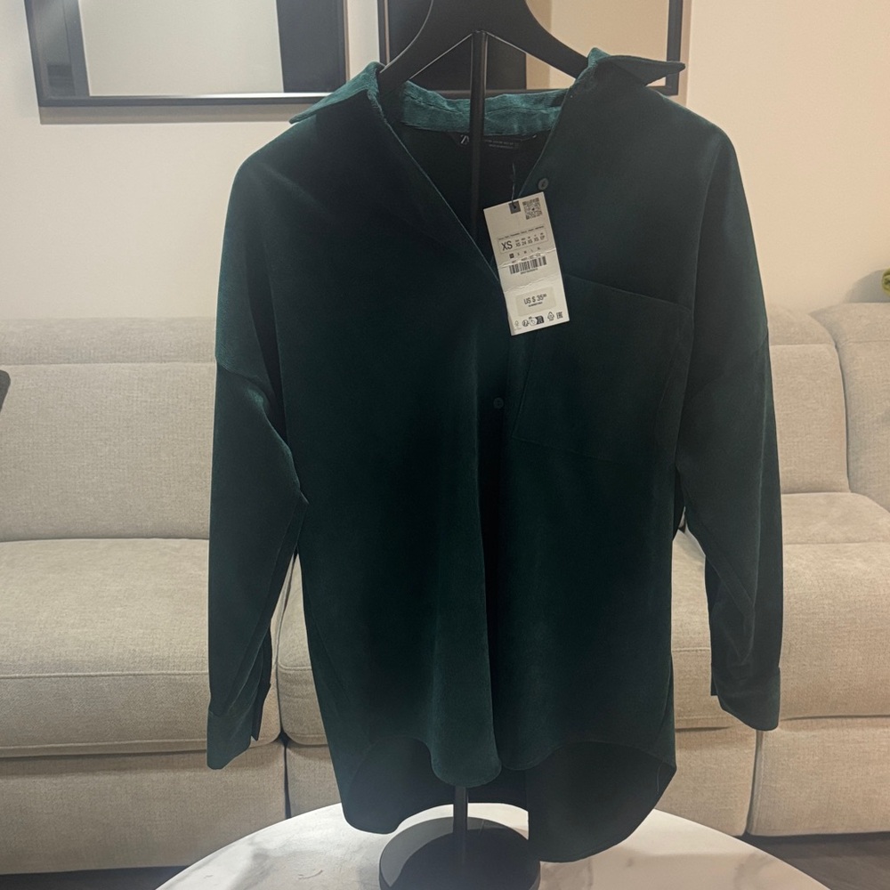 Zara Dark Green Button Down Shirt- Oversized